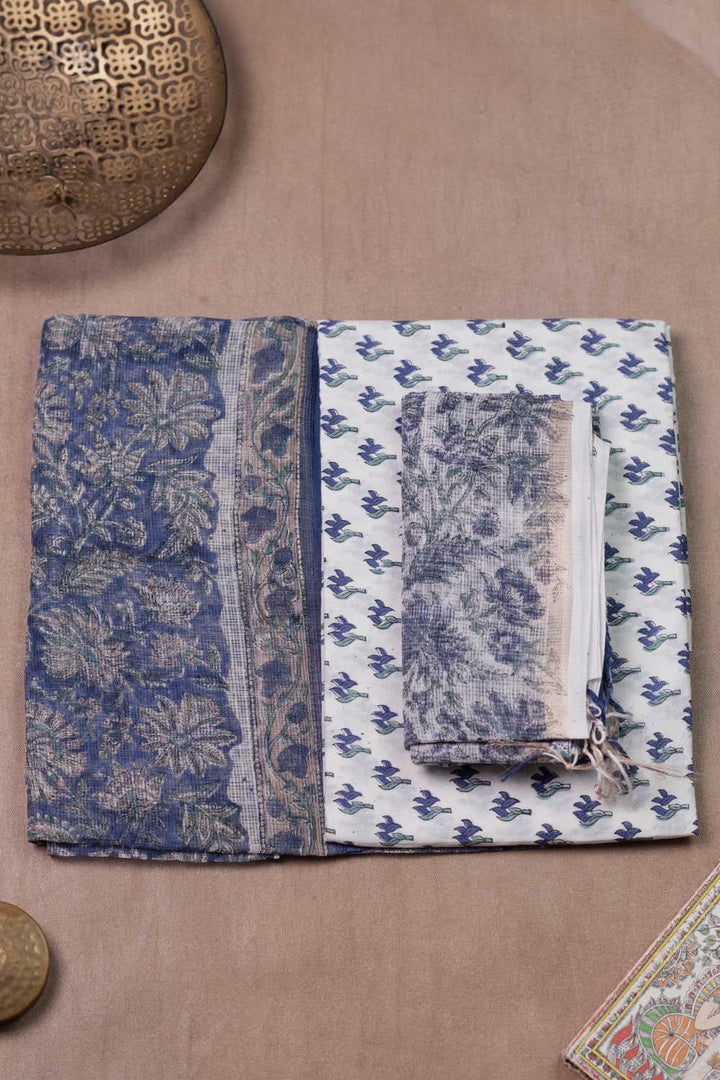 Blue with Floral Garden Block Printed Kota Cotton Suit
