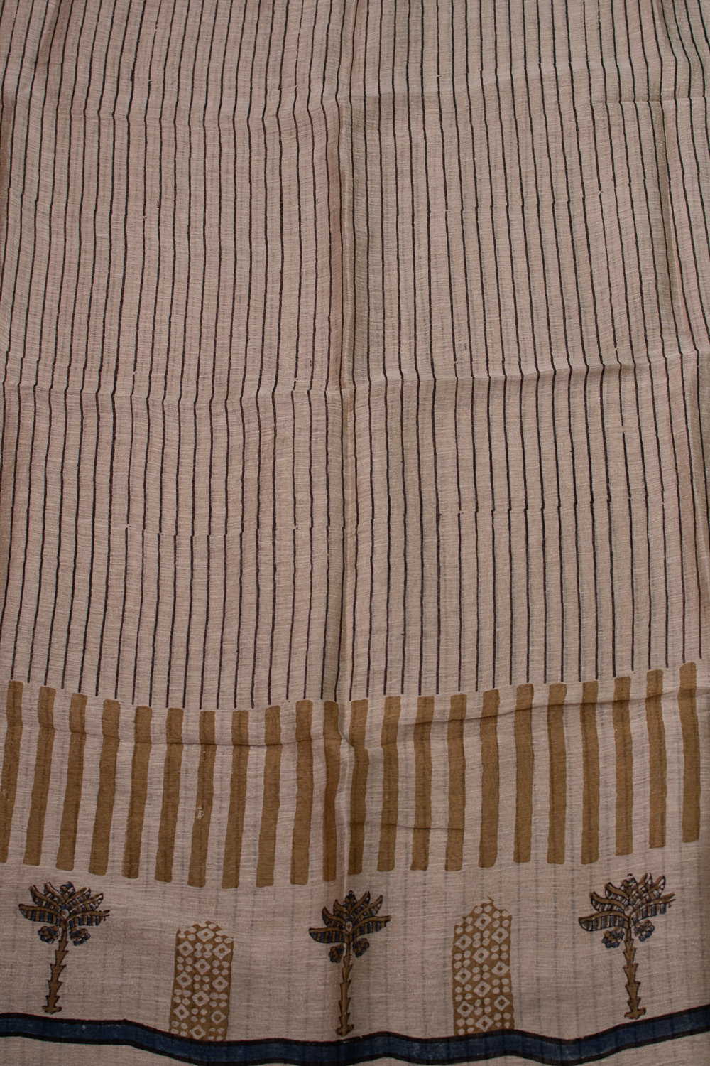 Cream Ajrak Linen Kurta Fabric