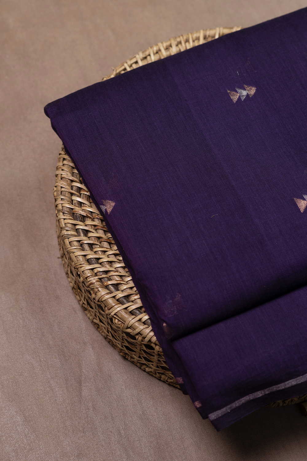 Dark Purple with Zari Arrow Butta Jamdani Cotton Fabric