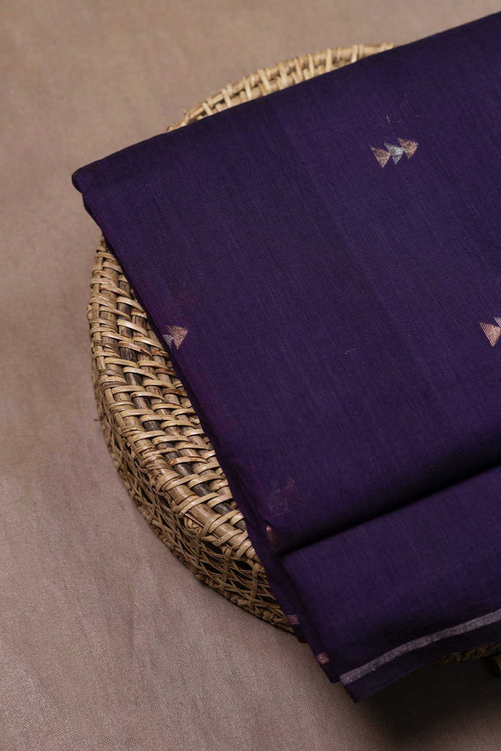 Dark Purple with Zari Arrow Butta Jamdani Cotton Fabric