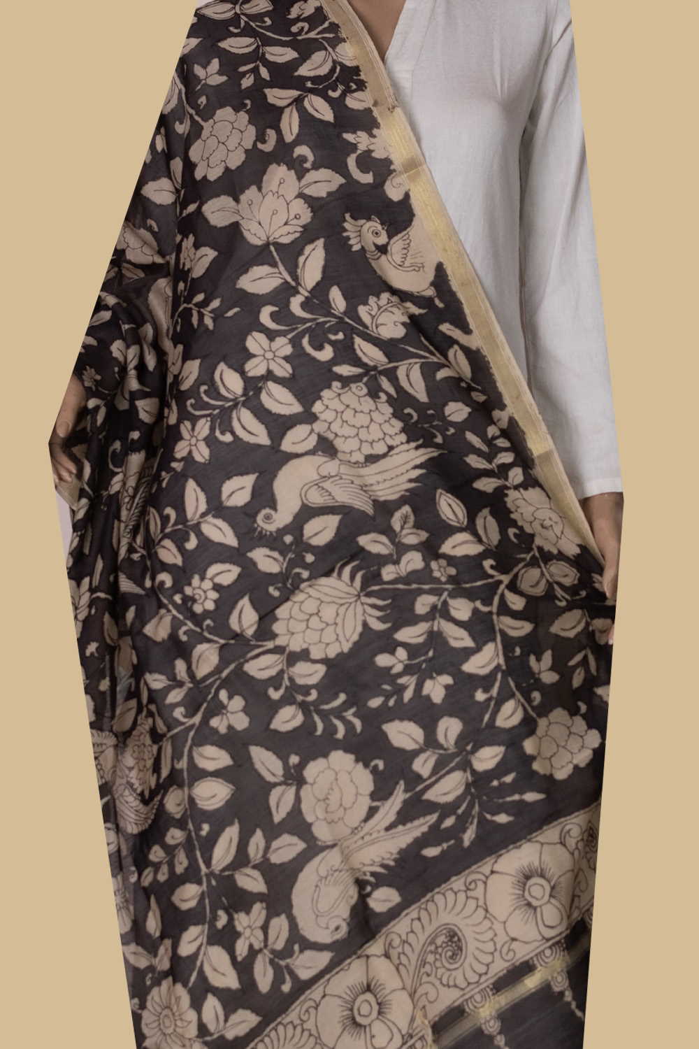 Painted Kalamkari Dupatta - Matkatus