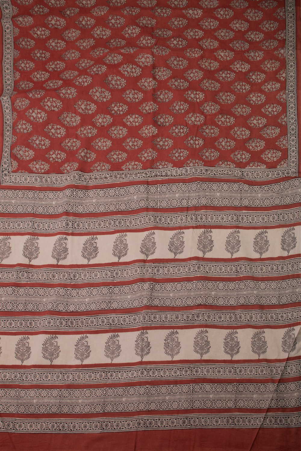 Buttas - Maroon Block Printed Mul Cotton saree