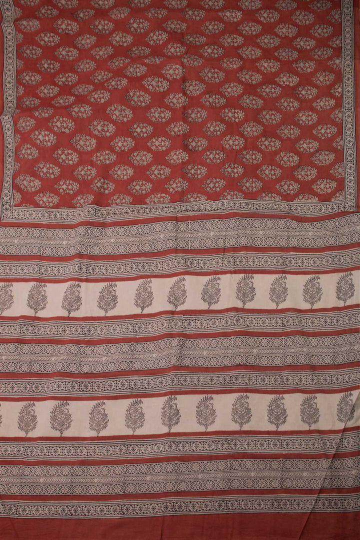 Buttas - Maroon Block Printed Mul Cotton saree