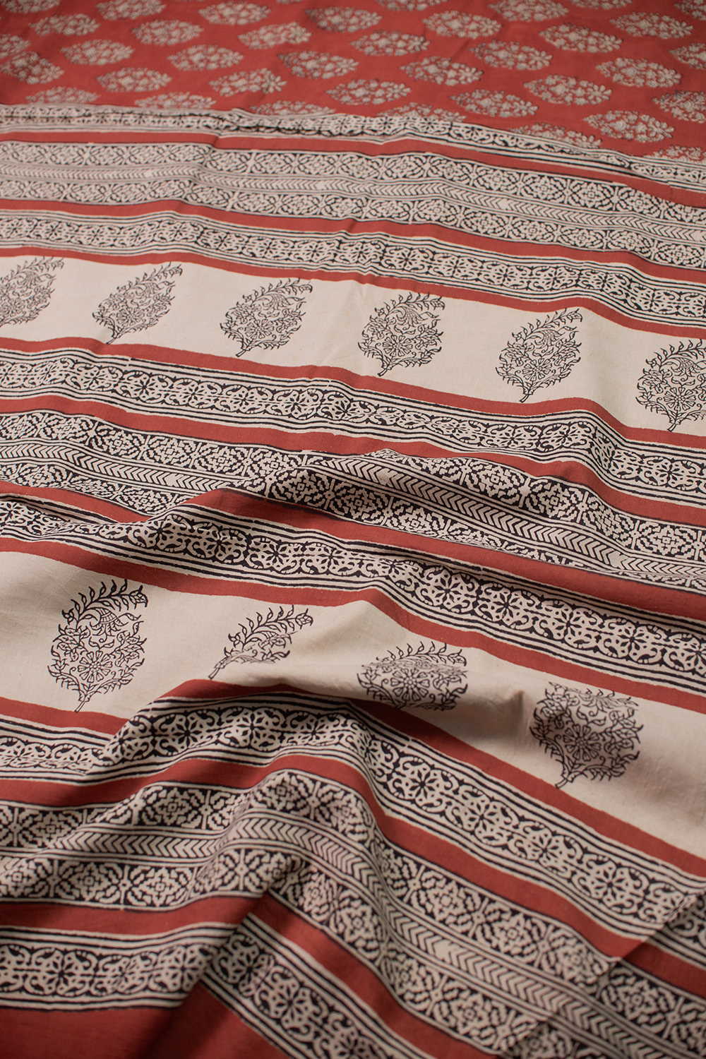 Buttas - Maroon Block Printed Mul Cotton saree
