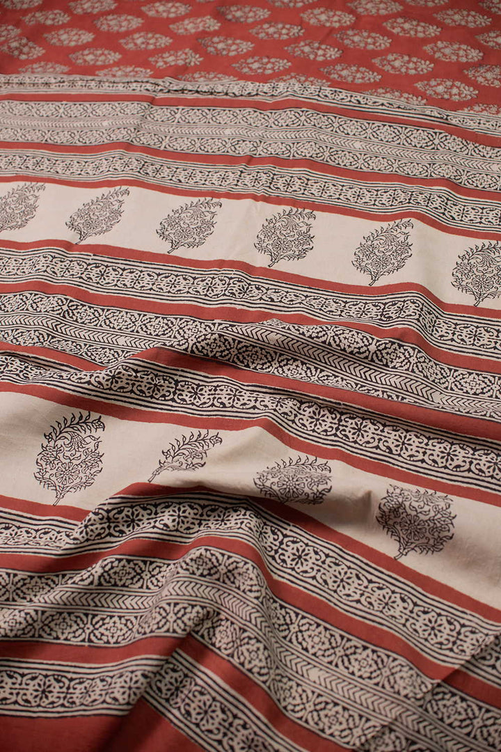 Buttas - Maroon Block Printed Mul Cotton saree