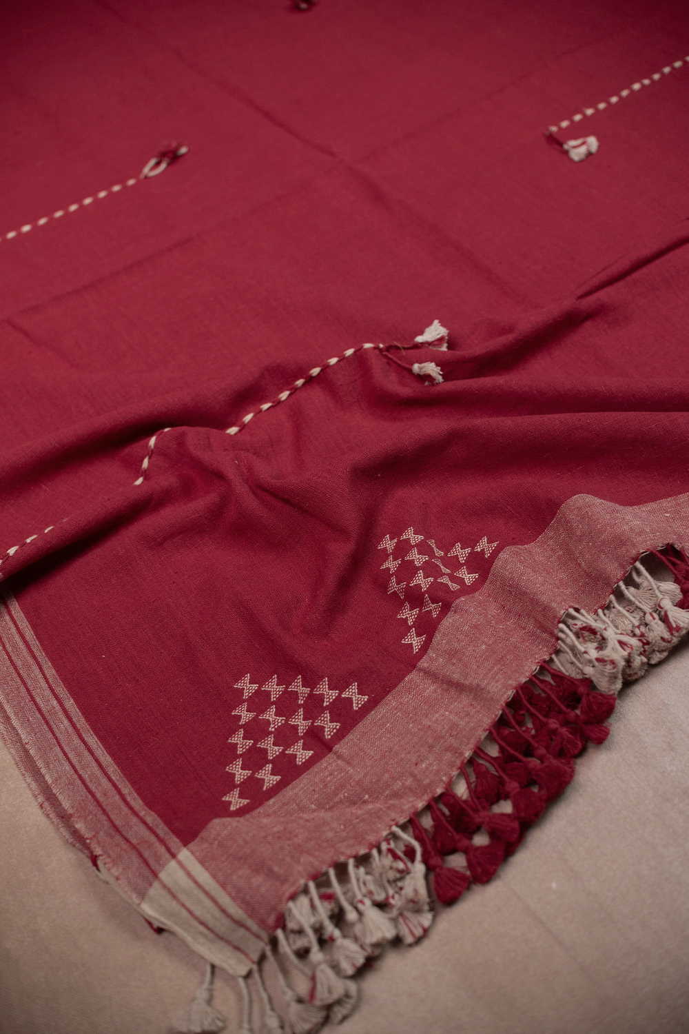 Maroon Bhujodi Cotton Dupatta