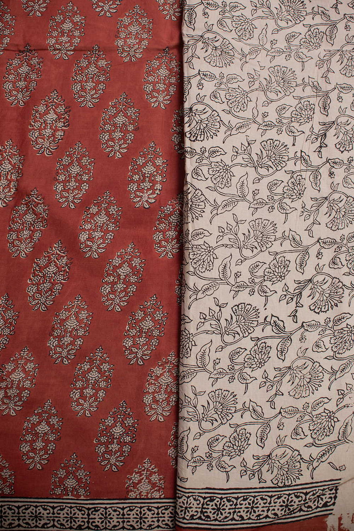 Buttas - Maroon Block Printed Mul Cotton saree