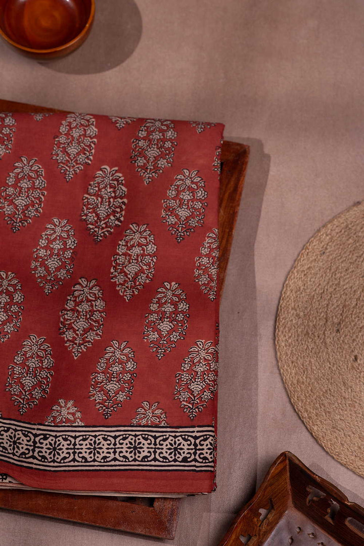 Buttas - Maroon Block Printed Mul Cotton saree