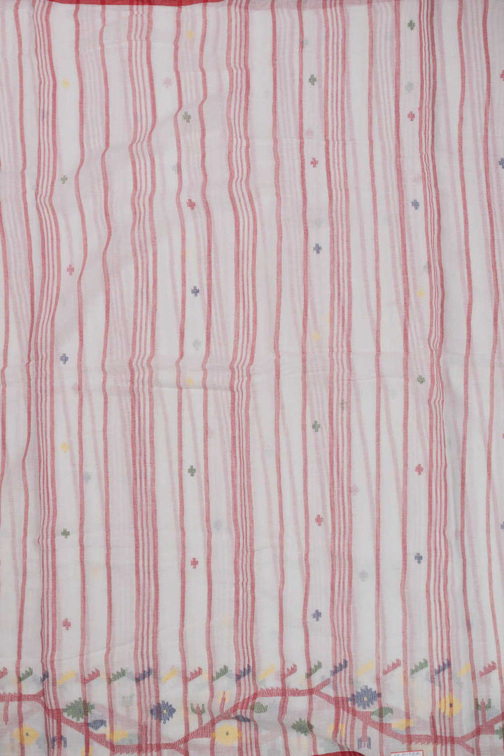Cream with Stripe Jamdani Border Cotton Fabric