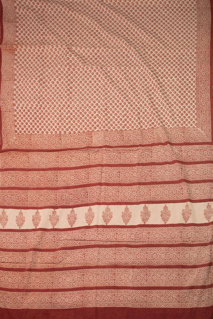 Maroon Blossom Block Printed Mul Cotton saree