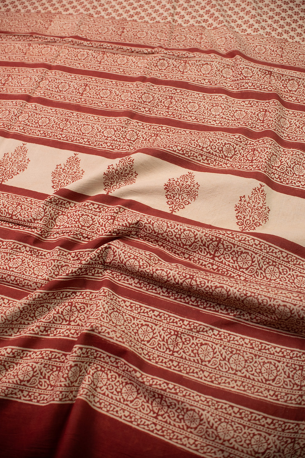Maroon Blossom Block Printed Mul Cotton saree