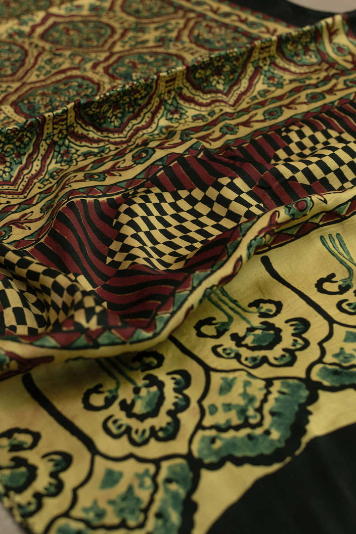 Yellow Ajrak Modal Silk Stole