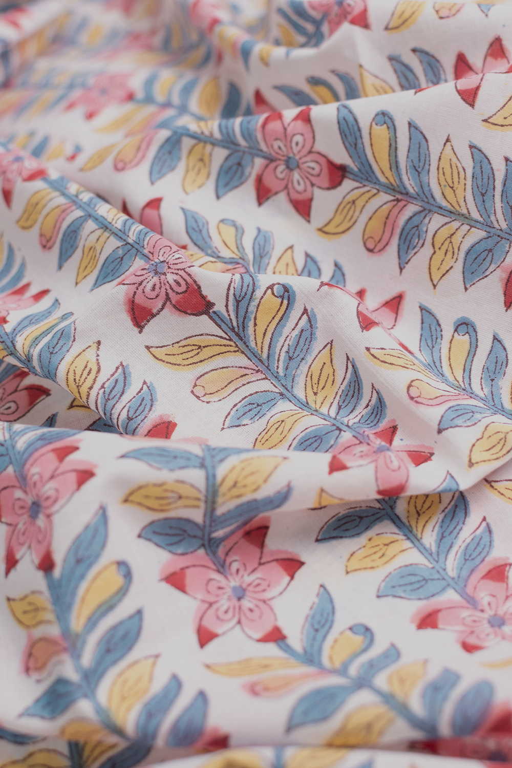 Hand block printed Sanganeri cotton fabric with floral motifs - Matkatus 