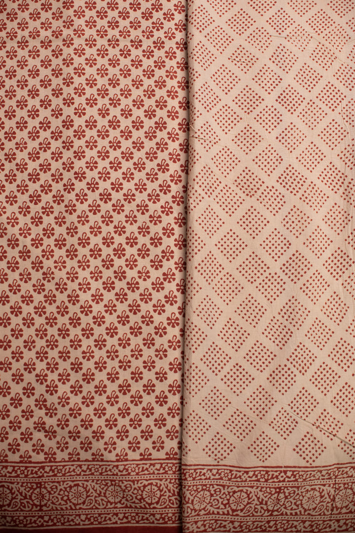 Maroon Blossom Block Printed Mul Cotton saree