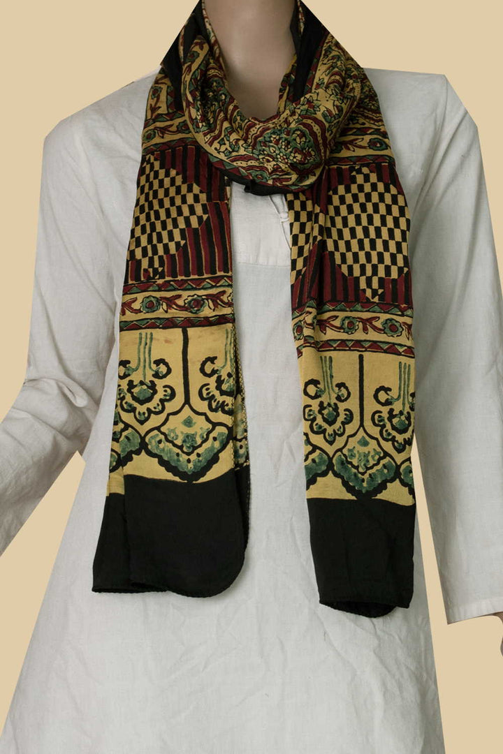 Yellow Ajrak Modal Silk Stole