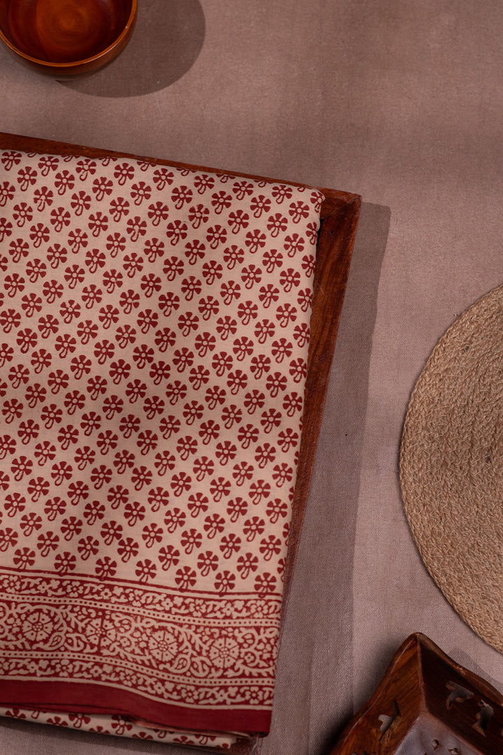 Maroon Blossom Block Printed Mul Cotton saree