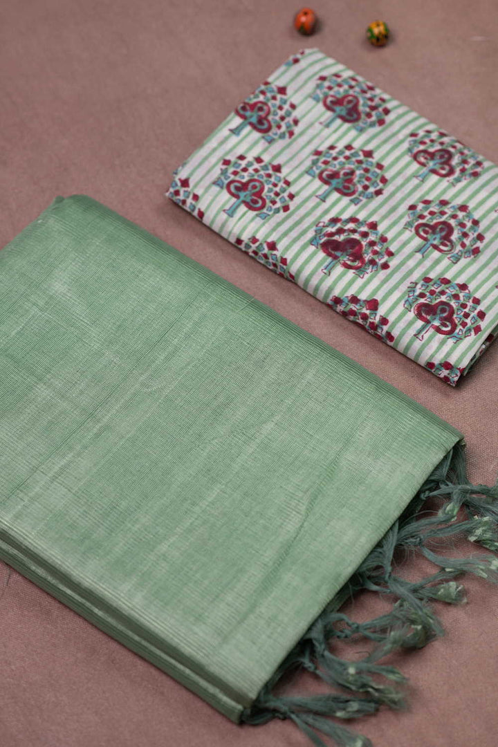Green Mangalagiri Silk Cotton saree with Sanganeri Blouse
