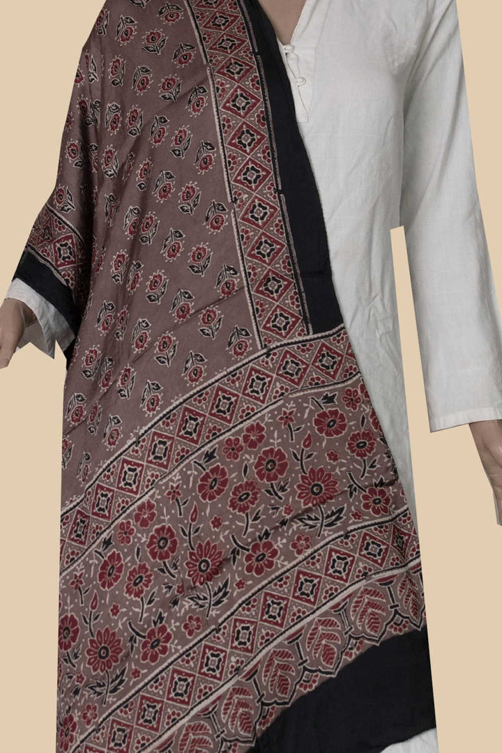 Brown Ajrak Modal Silk Stole