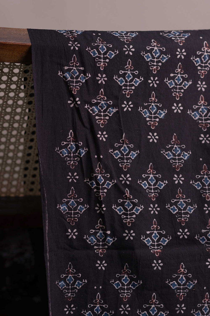 Black Ajrak Cotton Fabric - 0.9m