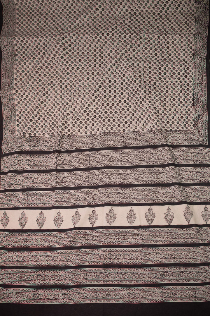 Midnight Blossom Block Printed Mul Cotton saree
