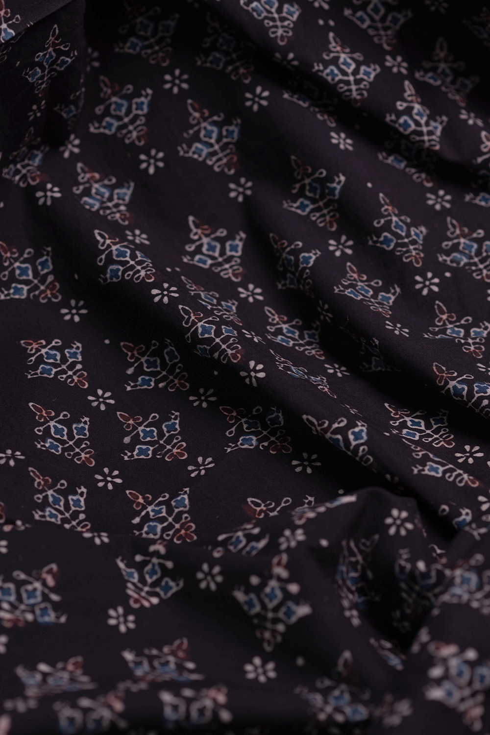 Black Ajrak Cotton Fabric - 0.9m
