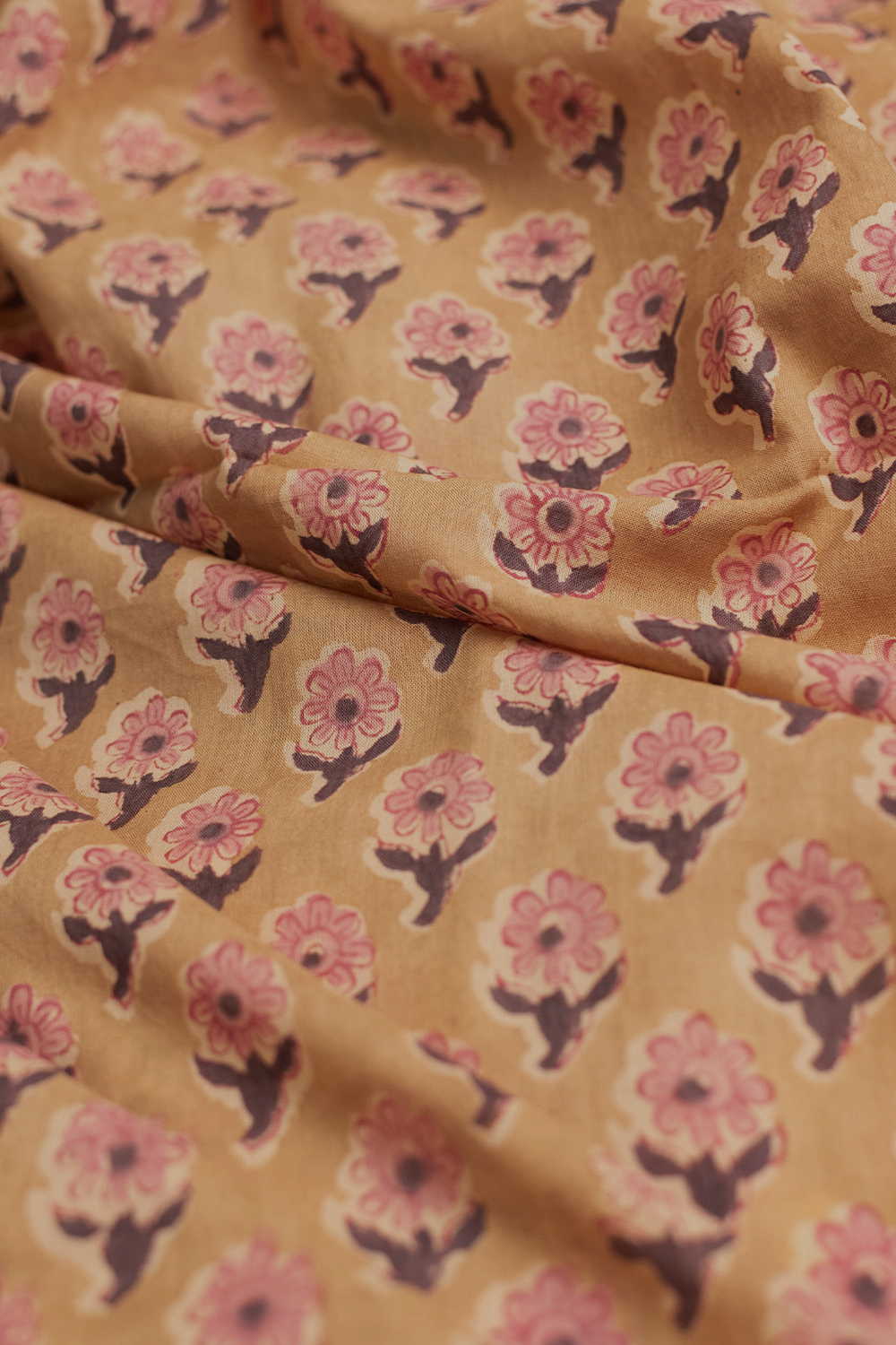 Hand block printed Sanganeri cotton fabric with floral motifs - Matkatus 