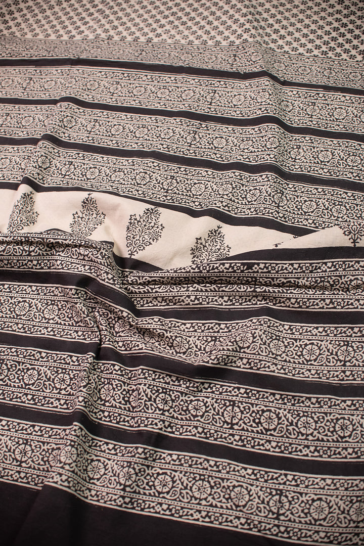 Midnight Blossom Block Printed Mul Cotton saree