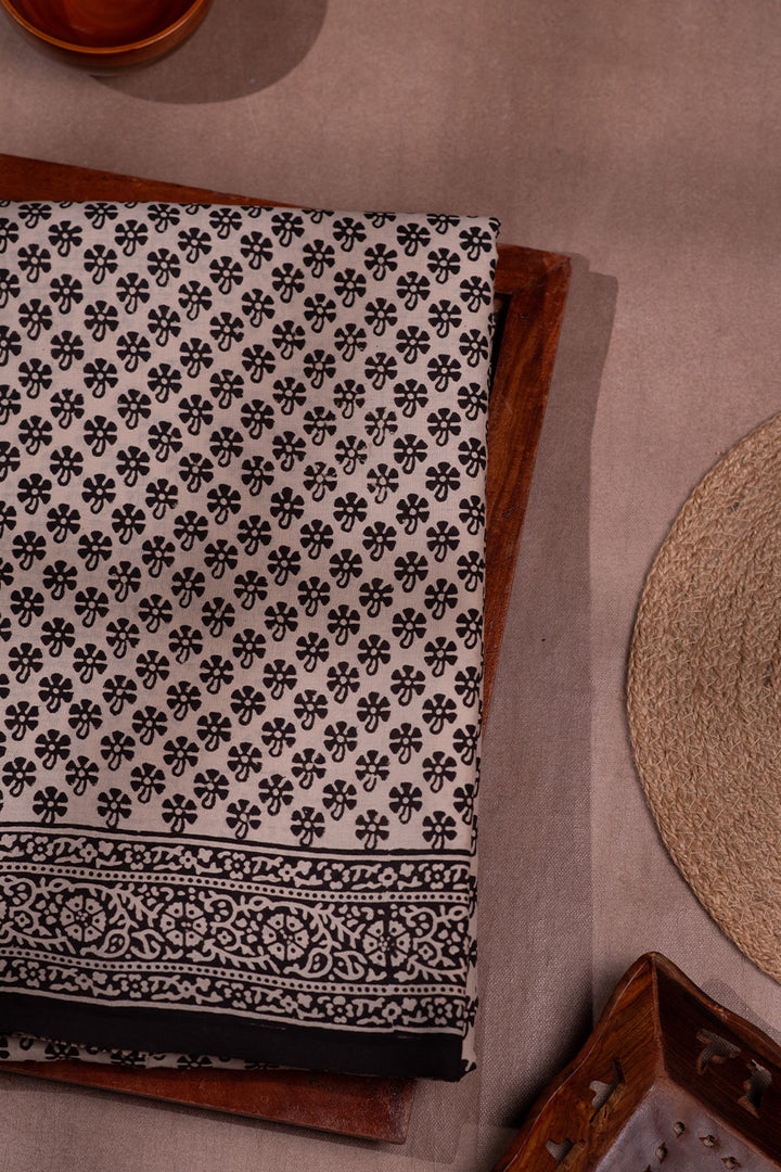 Midnight Blossom Block Printed Mul Cotton saree