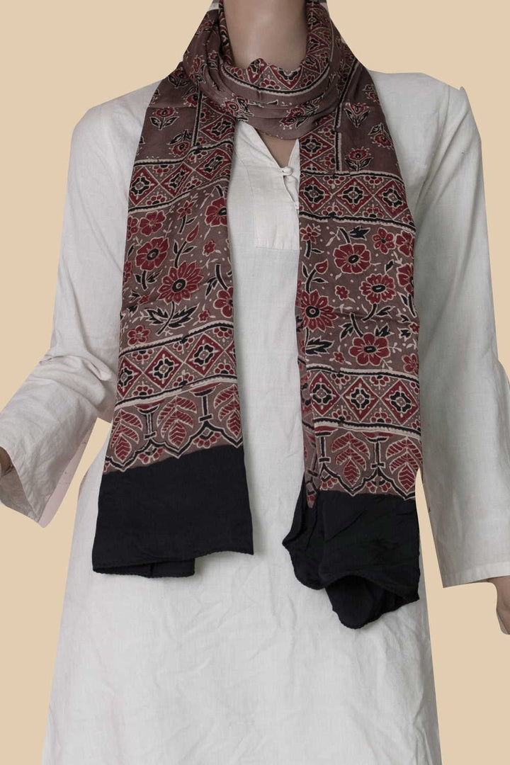 Brown Ajrak Modal Silk Stole