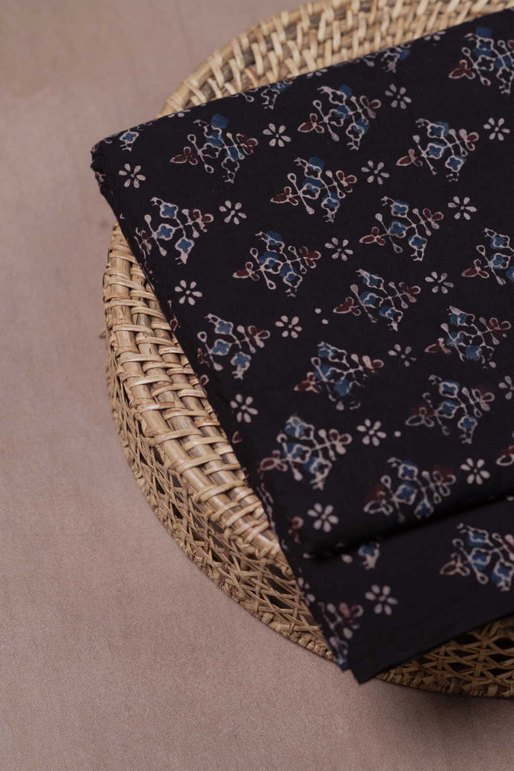 Black Ajrak Cotton Fabric - 0.9m