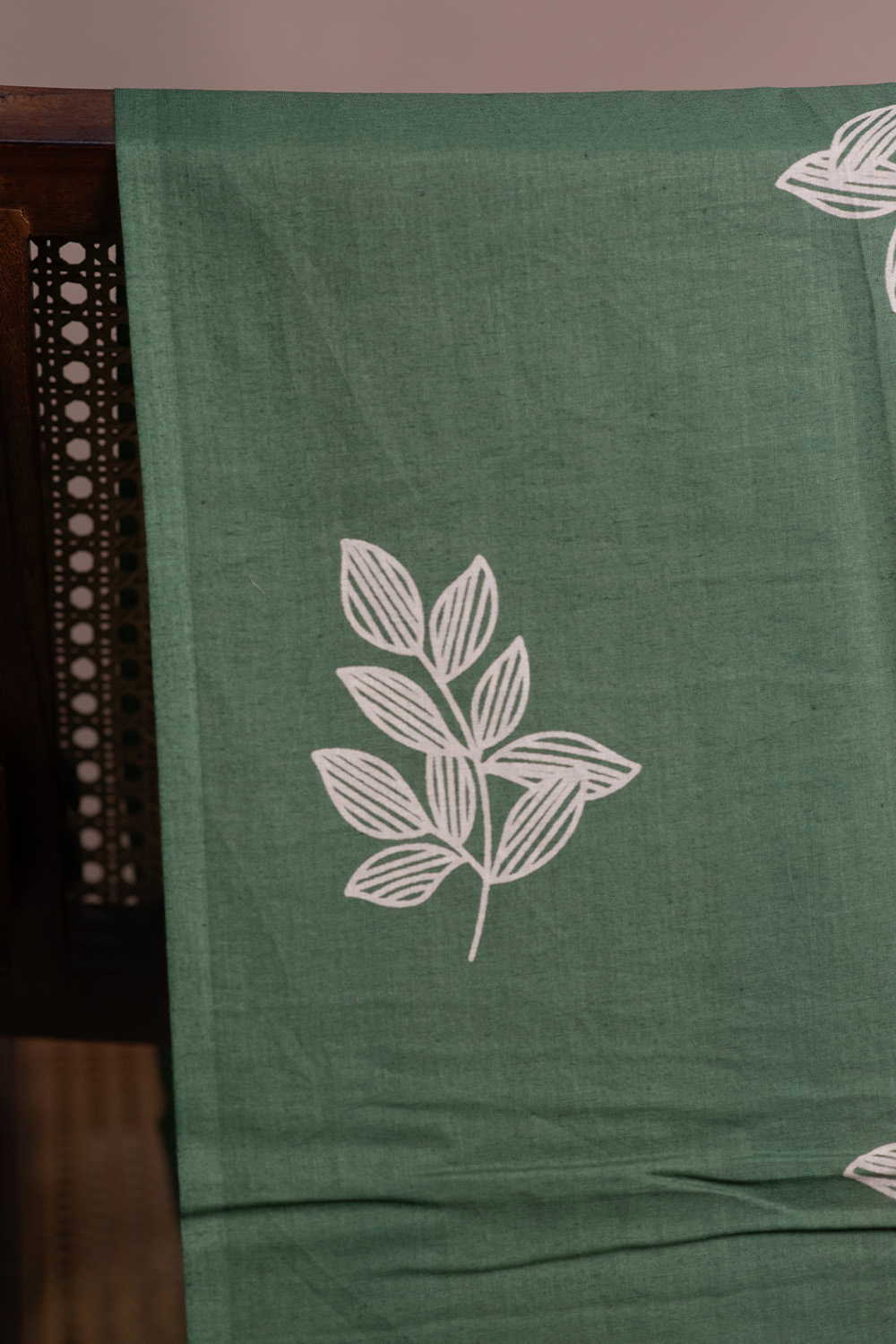 Leaf Motifs on Green Block Printed Cotton Fabric