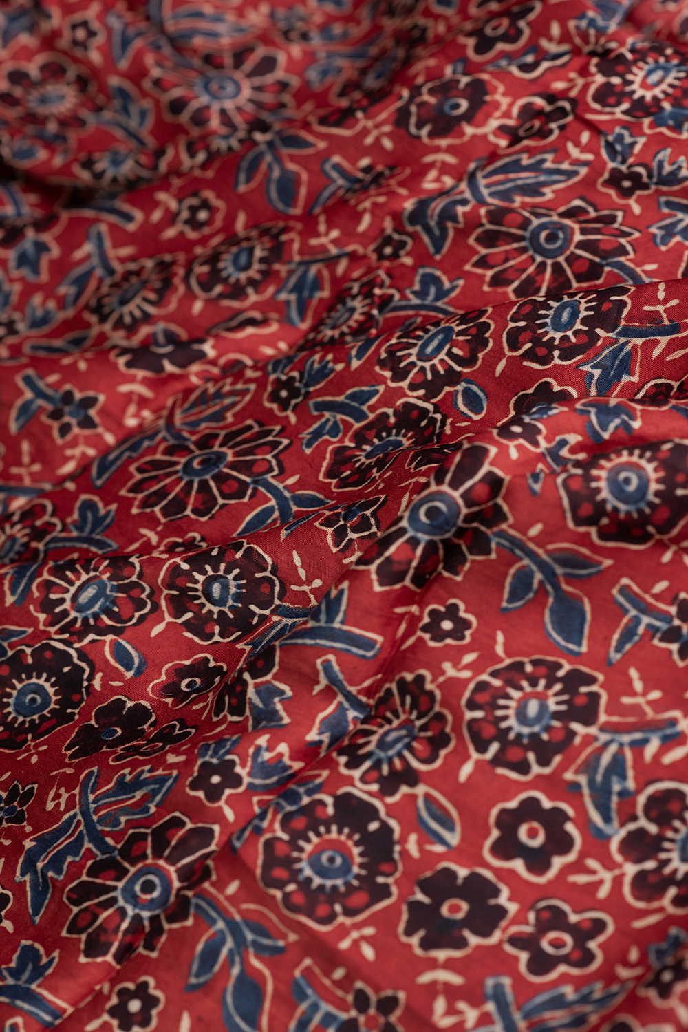 Maroon Garden Ajrak Modal Silk Fabric - 0.5m