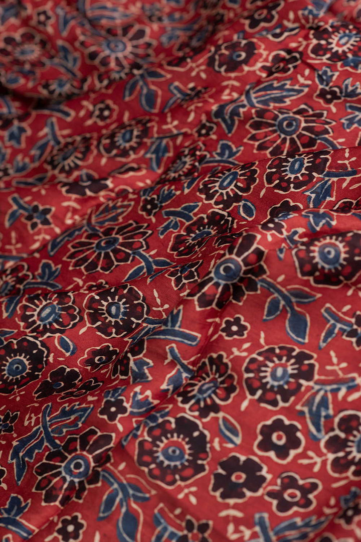 Maroon Garden Ajrak Modal Silk Fabric - 0.5m