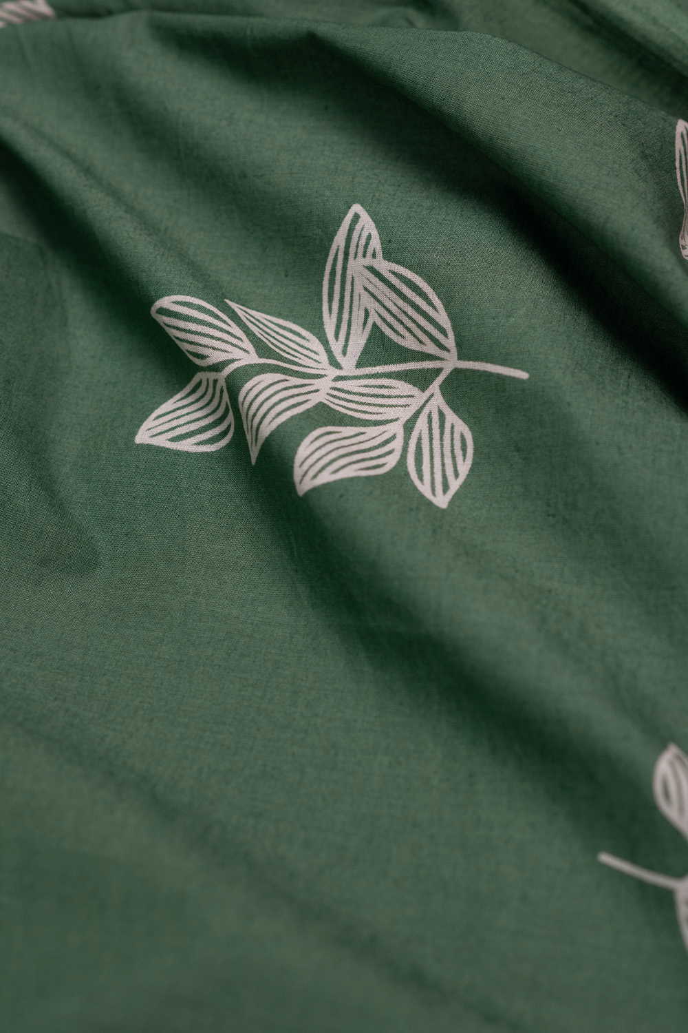Leaf Motifs on Green Block Printed Cotton Fabric