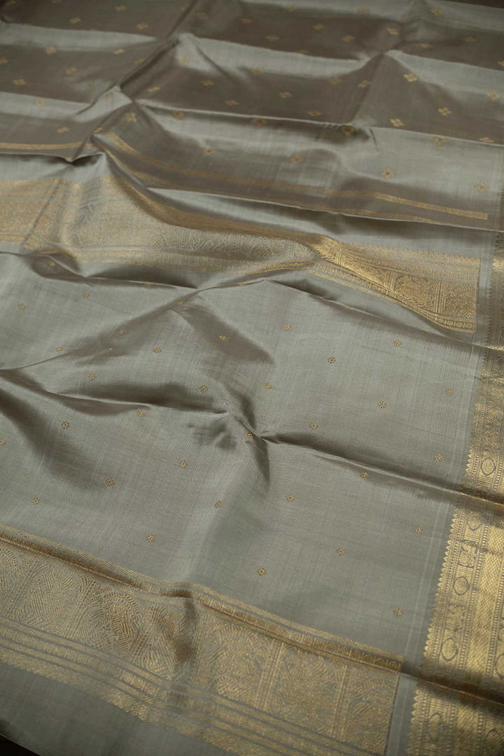 Zari Meena Butta on Grey Kanchipuram Silk saree
