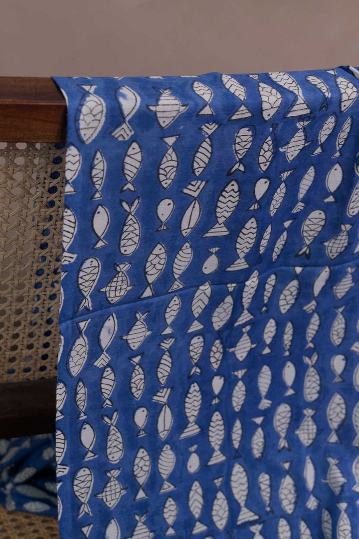 Tribal Fish Motif Sanganeri Cotton Fabric