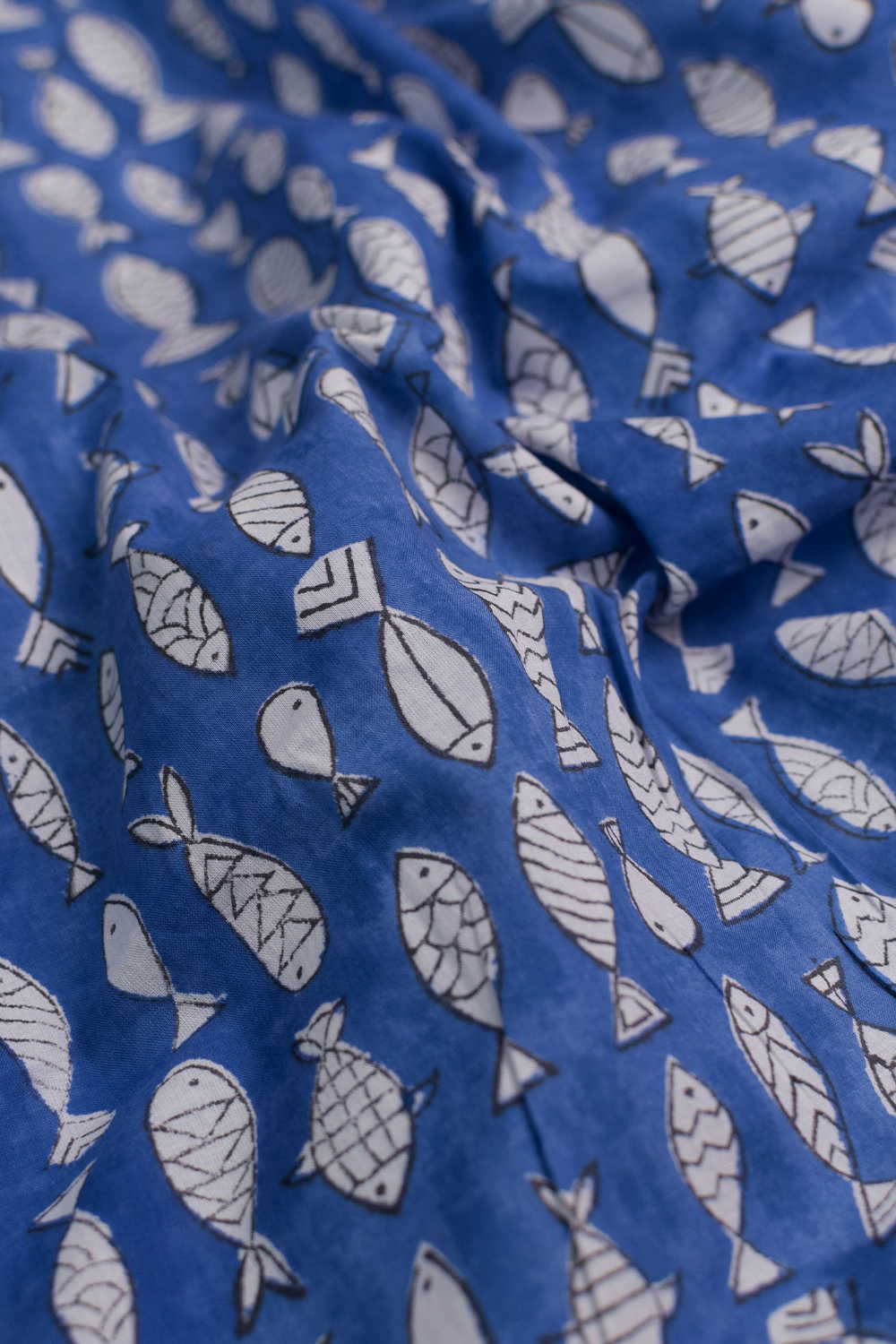 Tribal Fish Motif Sanganeri Cotton Fabric