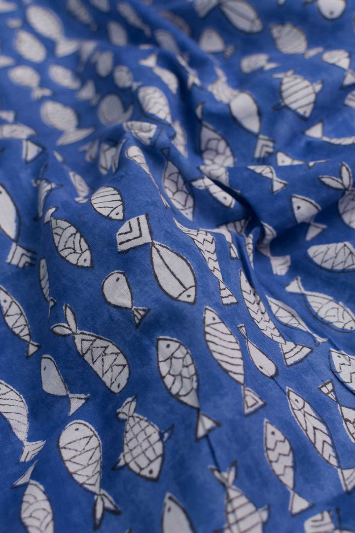 Tribal Fish Motif Sanganeri Cotton Fabric