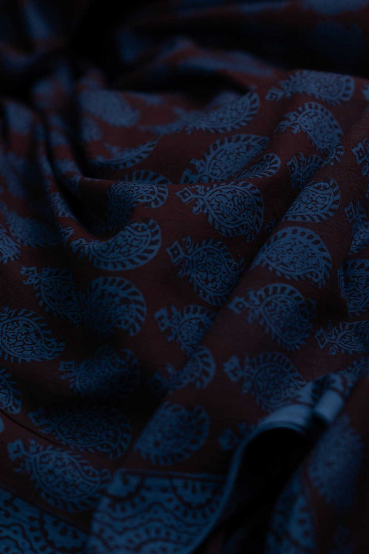 Deep Brown With Paisley Design Bagh Cotton Fabric