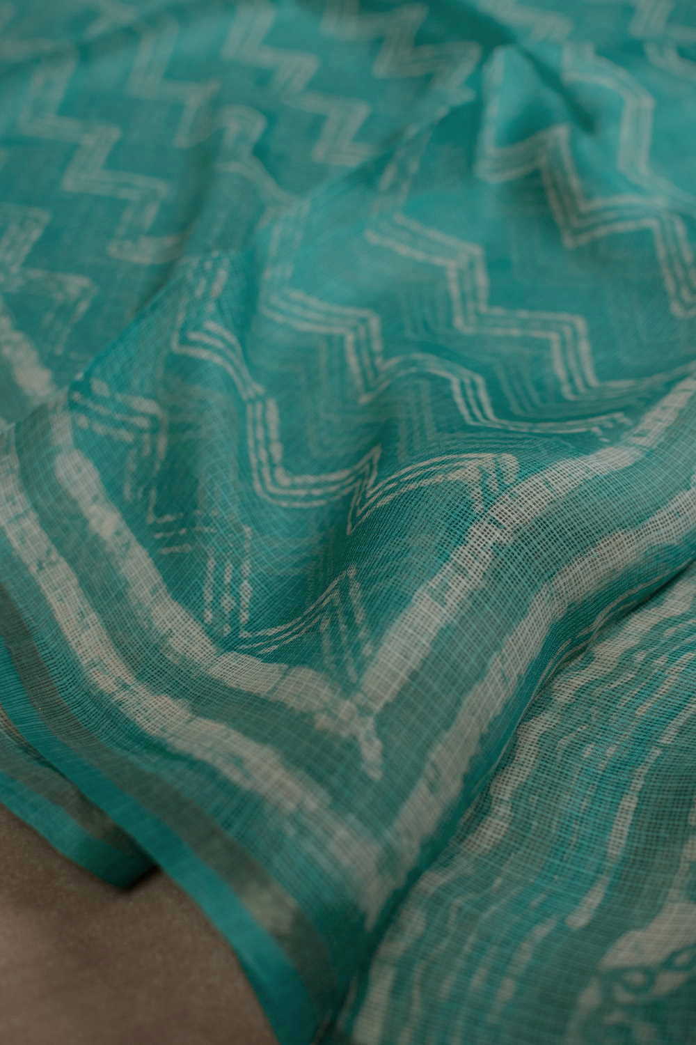 Chevron on Green Block Printed Kota Silk Dupatta
