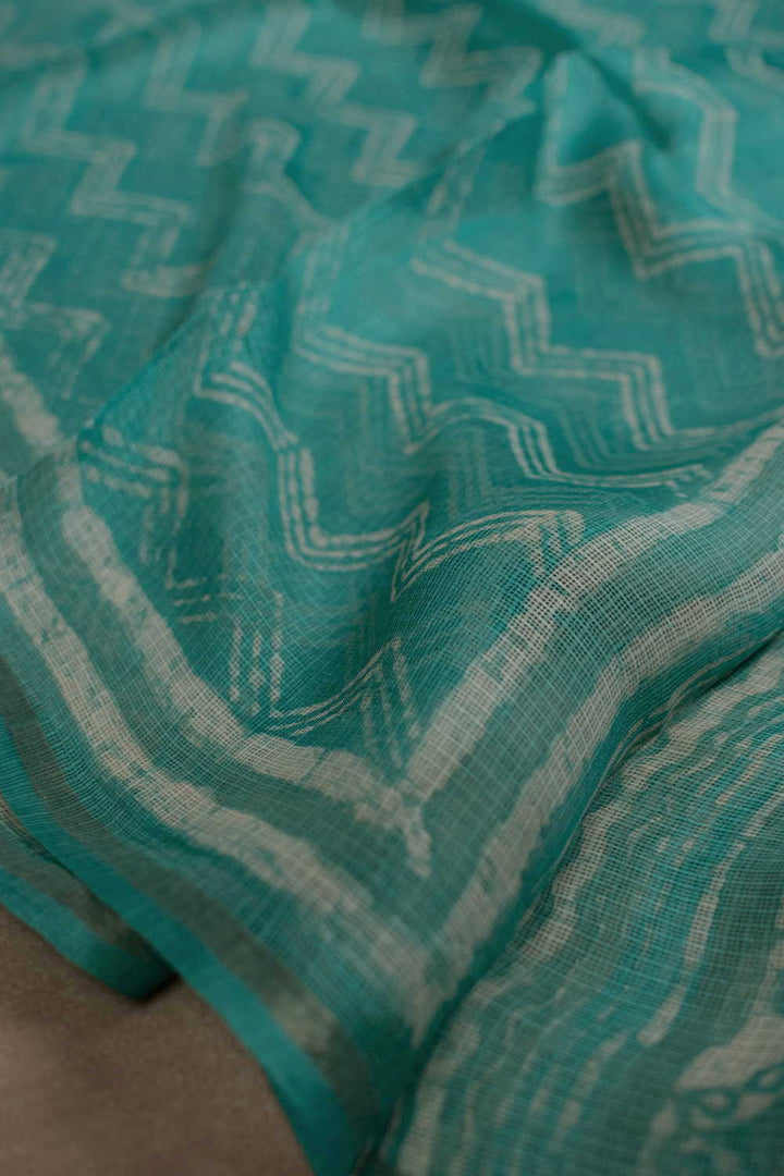 Chevron on Green Block Printed Kota Silk Dupatta