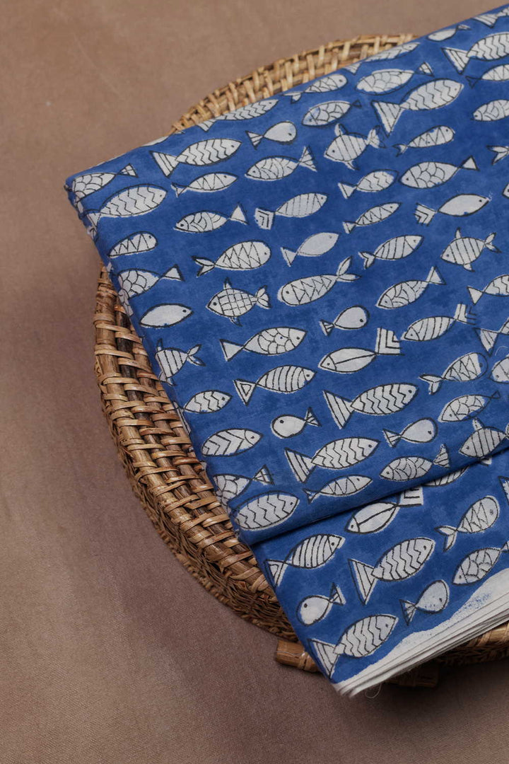 Tribal Fish Motif Sanganeri Cotton Fabric