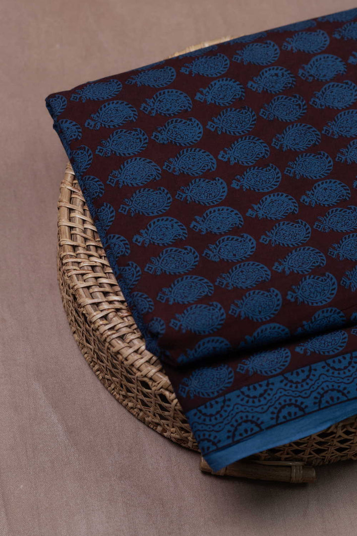 Deep Brown With Paisley Design Bagh Cotton Fabric