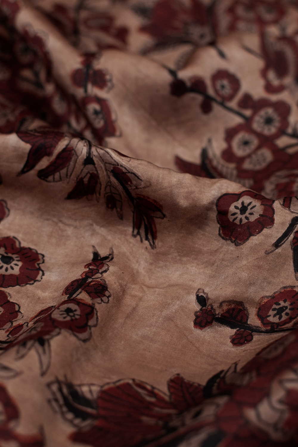 Shop the Stunning Maroon Floral Block Printed Modal Silk Fabric – Matkatus