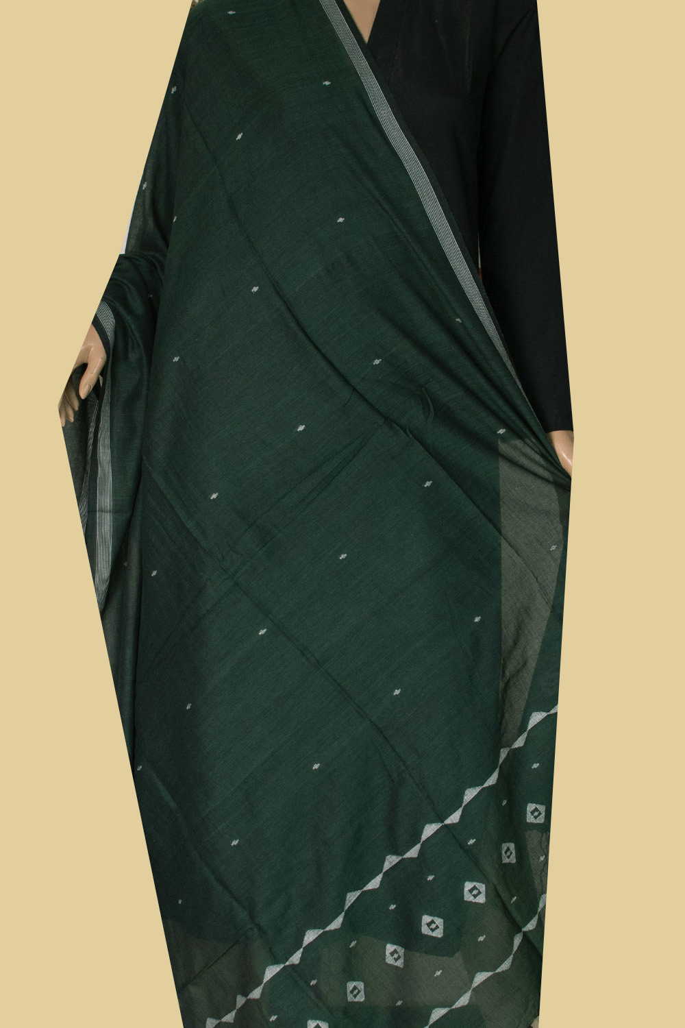 Deep Green Jamdani Cotton Dupatta