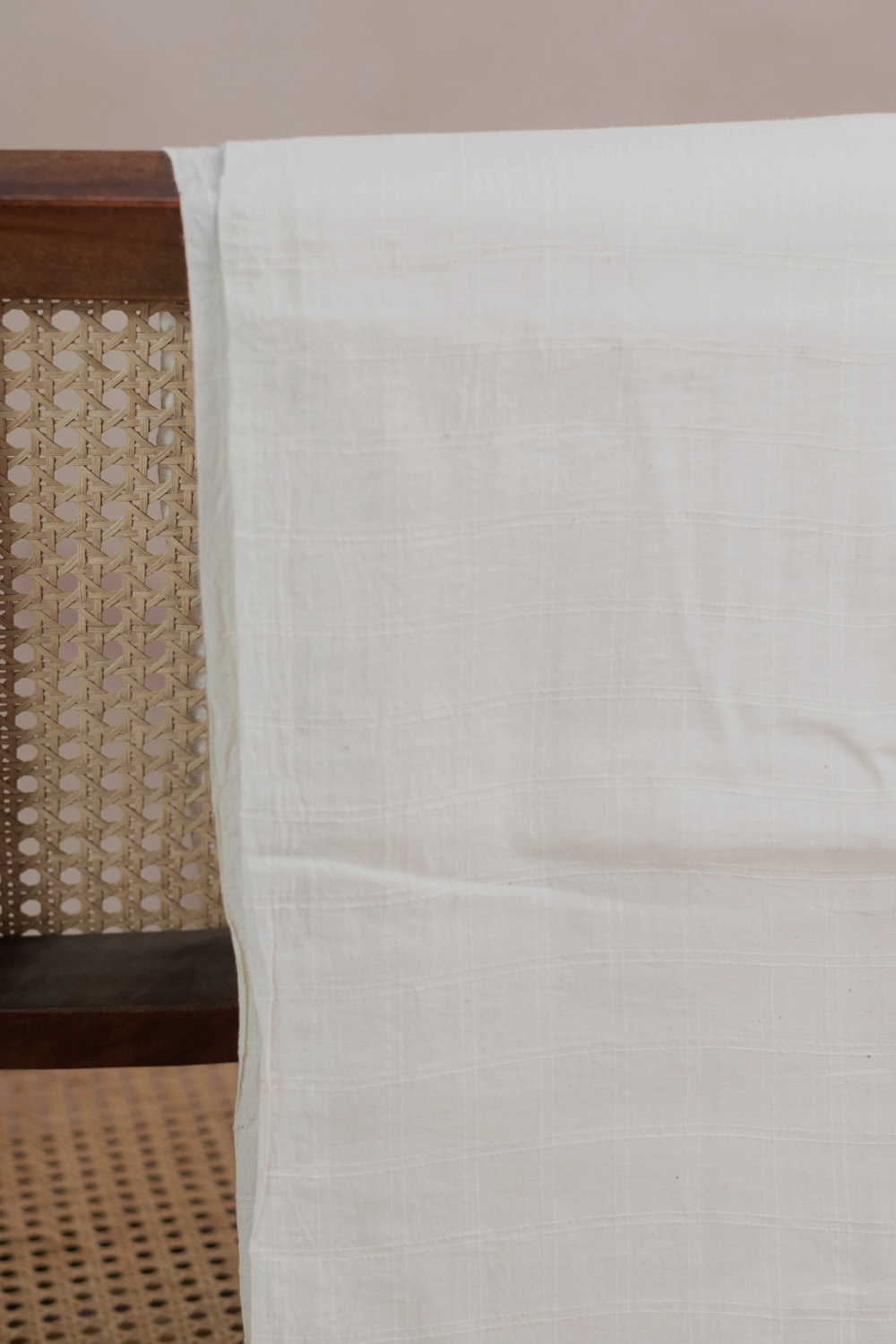 Off-White Grid Handwoven Cotton Fabric
