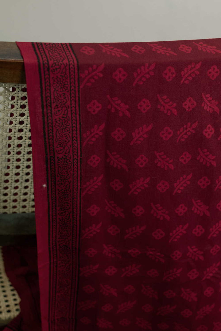 Maroon with Butta's Bagh Cotton Fabric