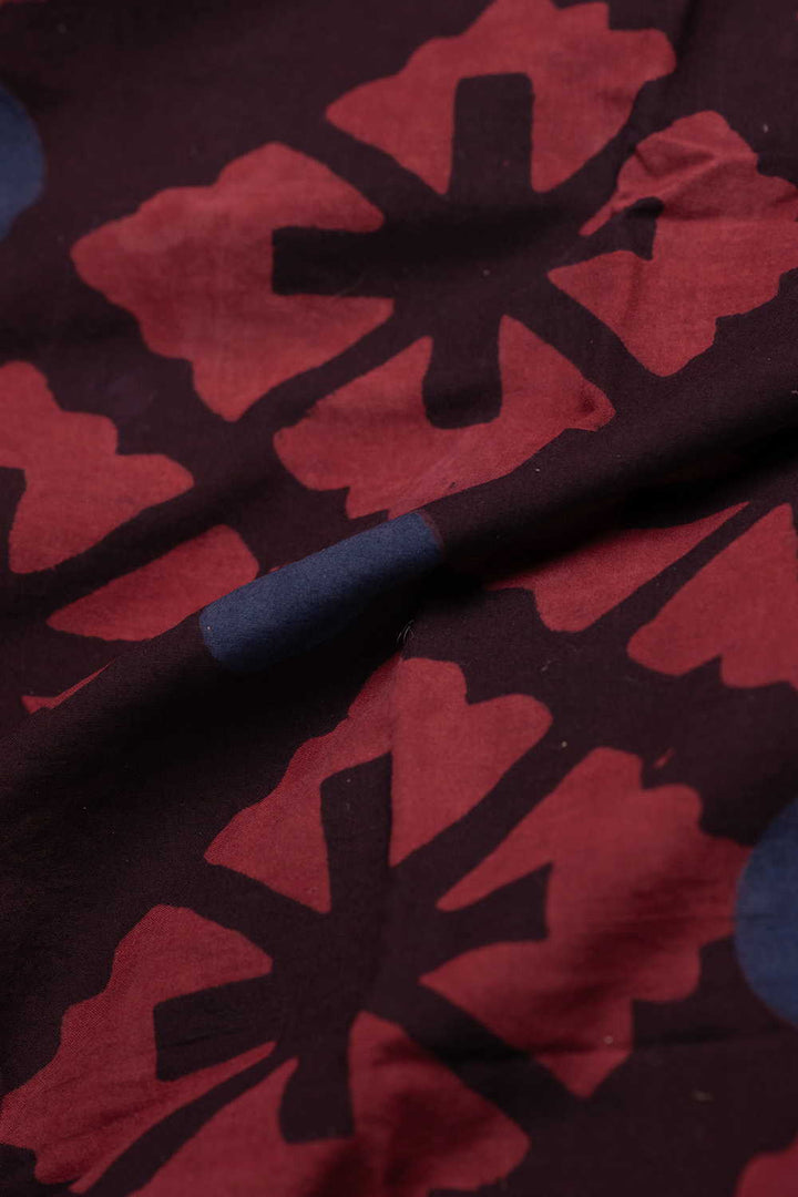 Maroon Patterned Ajrak Cotton Fabric