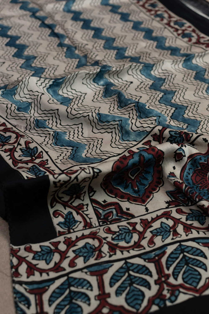 Cream Ajrak Modal Silk Stole