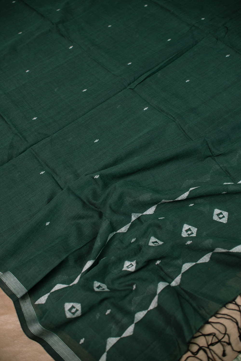 Deep Green Jamdani Cotton Dupatta